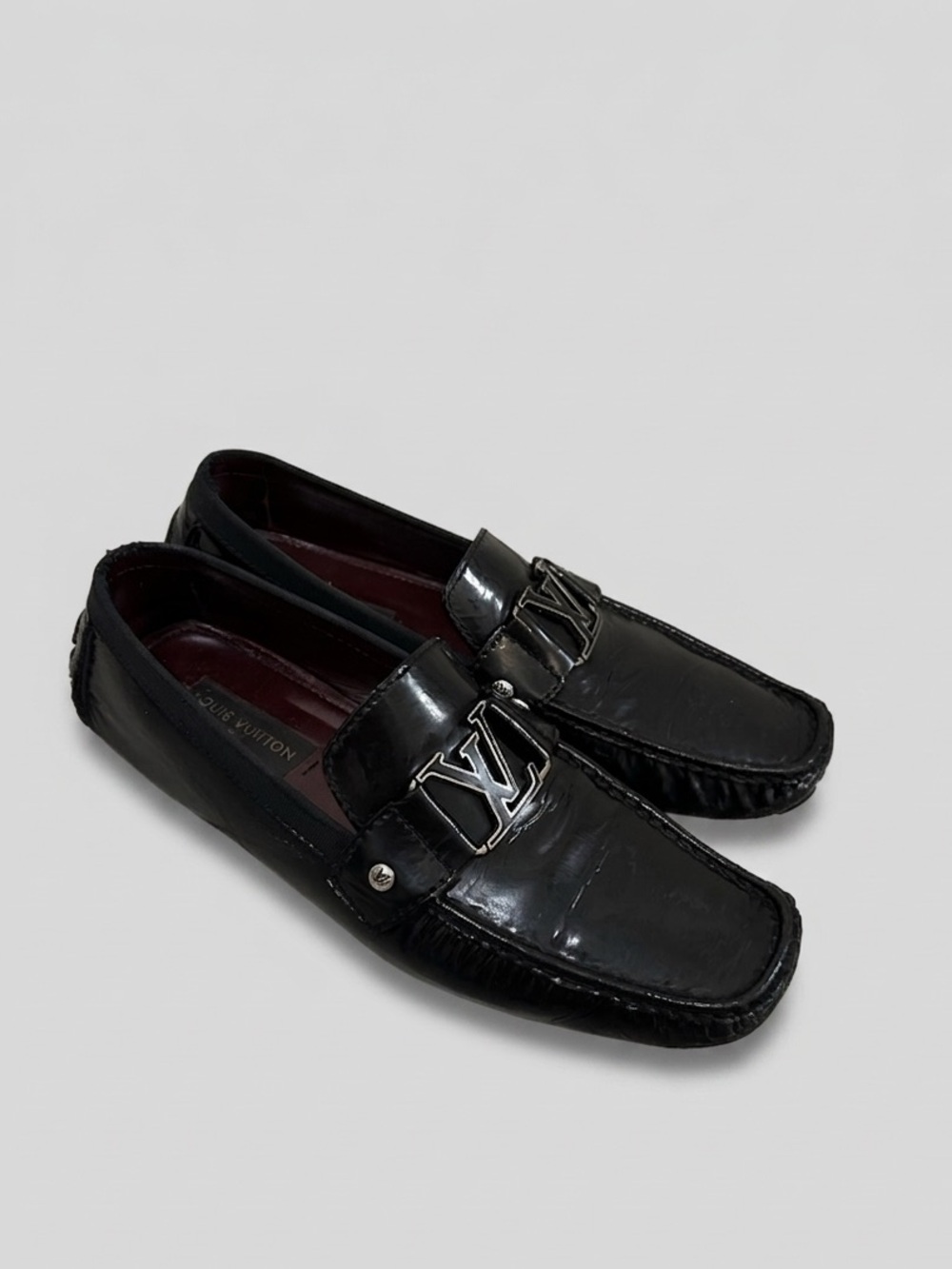 Louis Vuitton Black Patent Leather LV Bit Loafers as is